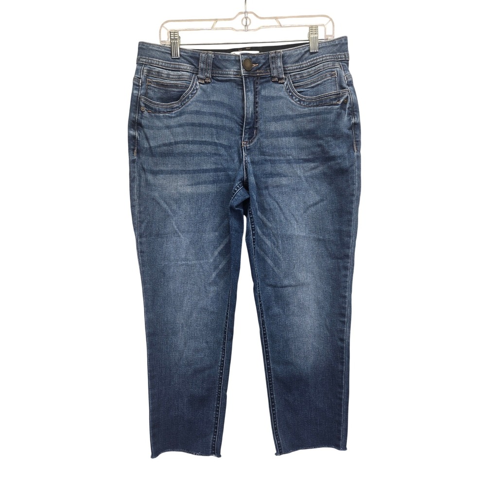 Democracy Ab Solution Crop Jeans Womens 12‎ Medium Wash Raw Hem Bohemian Denim